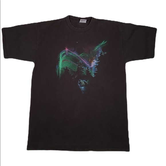 90’s Black Northern Lights Wolves Wilderness Tee - Picture 1 of 4